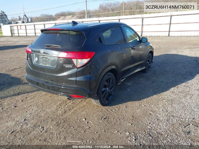 2022 Honda Hr-V Awd Sport VIN: 3CZRU6H14NM760071 Lot: 40833952