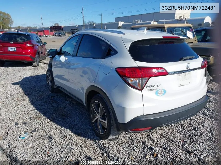 2022 Honda Hr-V 2Wd Ex-L VIN: 3CZRU5H70NM722481 Lot: 40885532