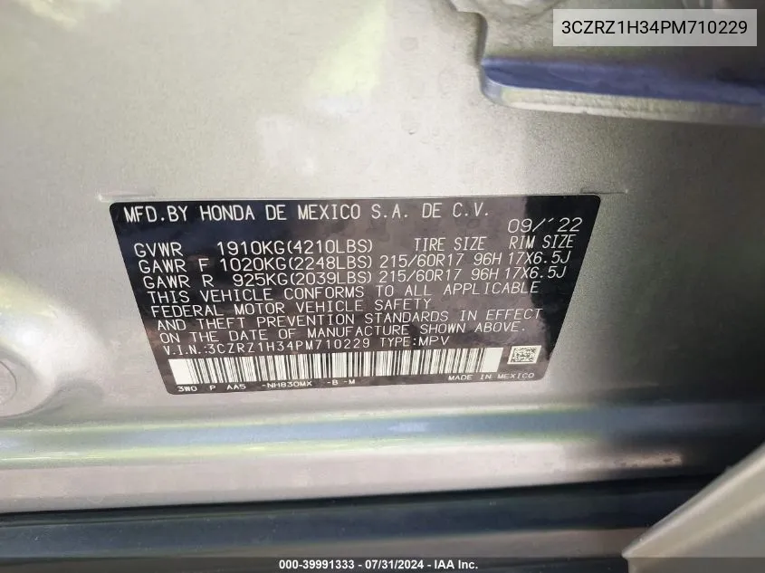 3CZRZ1H34PM710229 2023 Honda Hr-V 2Wd Lx