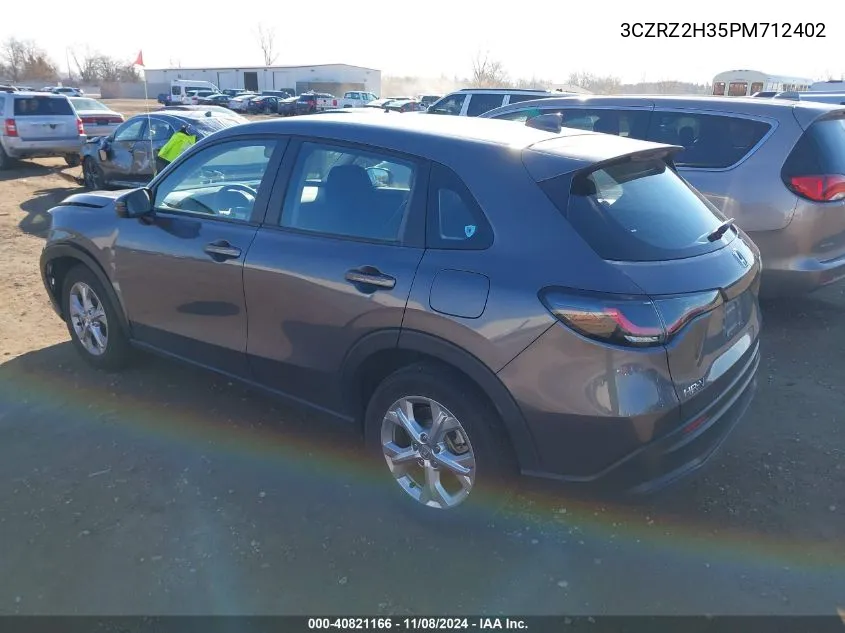 2023 Honda Hr-V Awd Lx VIN: 3CZRZ2H35PM712402 Lot: 40821166