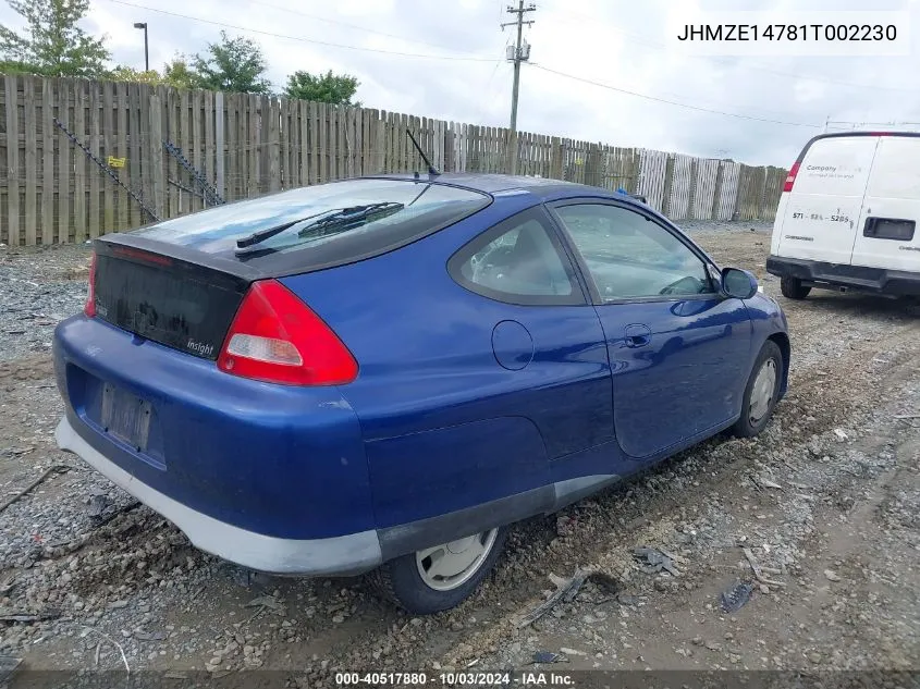 2001 Honda Insight Cvt VIN: JHMZE14781T002230 Lot: 40517880