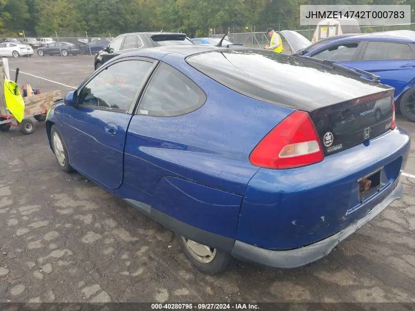 2002 Honda Insight VIN: JHMZE14742T000783 Lot: 40280795