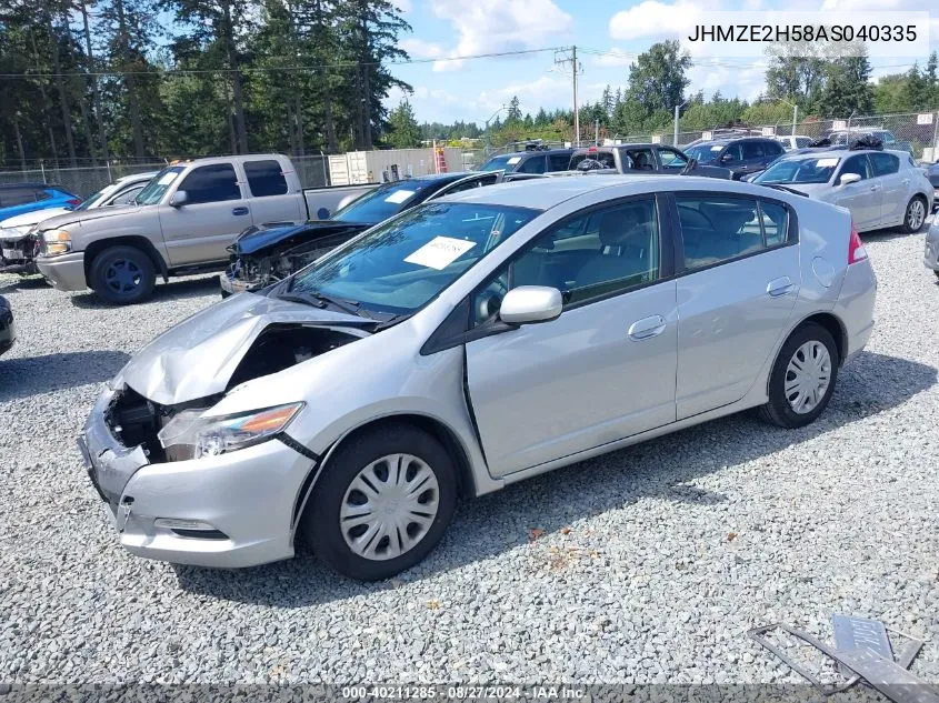 2010 Honda Insight Lx VIN: JHMZE2H58AS040335 Lot: 40211285