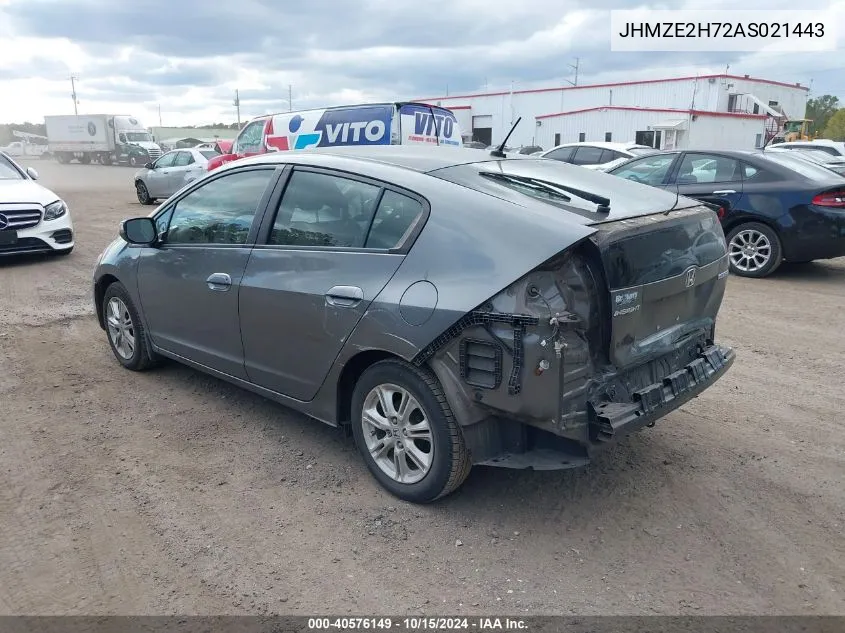 2010 Honda Insight Ex VIN: JHMZE2H72AS021443 Lot: 40576149