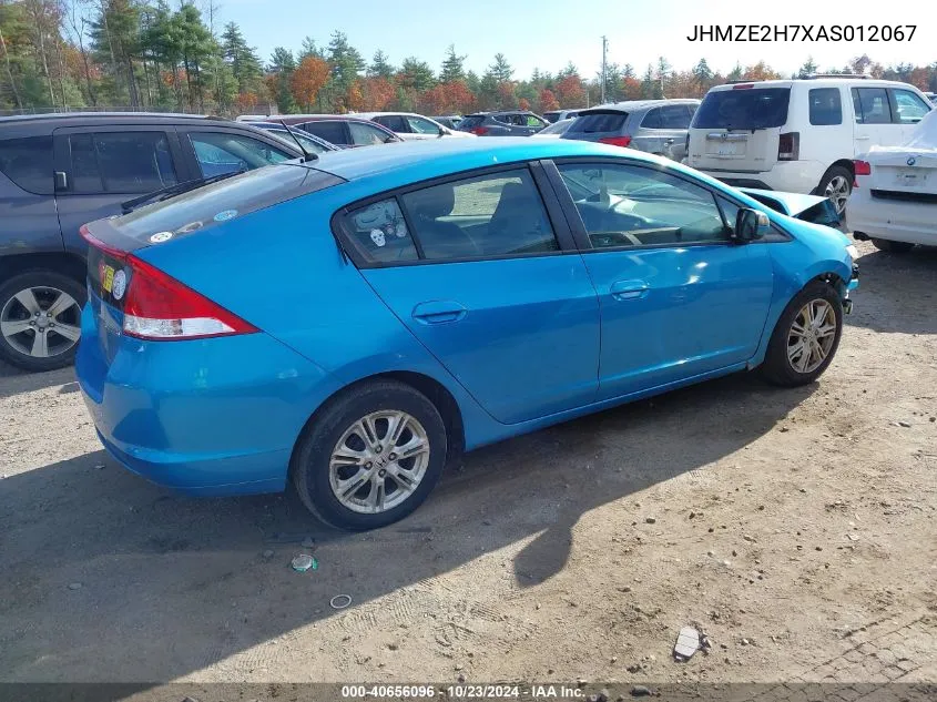 2010 Honda Insight Ex VIN: JHMZE2H7XAS012067 Lot: 40656096