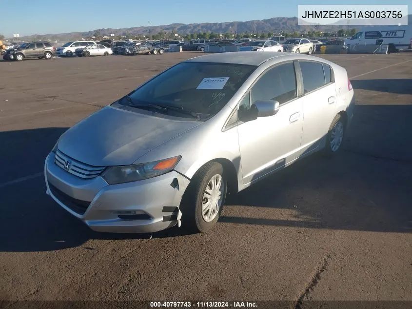 2010 Honda Insight Lx VIN: JHMZE2H51AS003756 Lot: 40797743