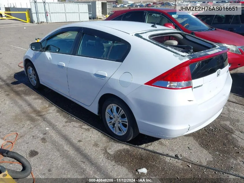 2010 Honda Insight Ex VIN: JHMZE2H76AS016651 Lot: 40848205