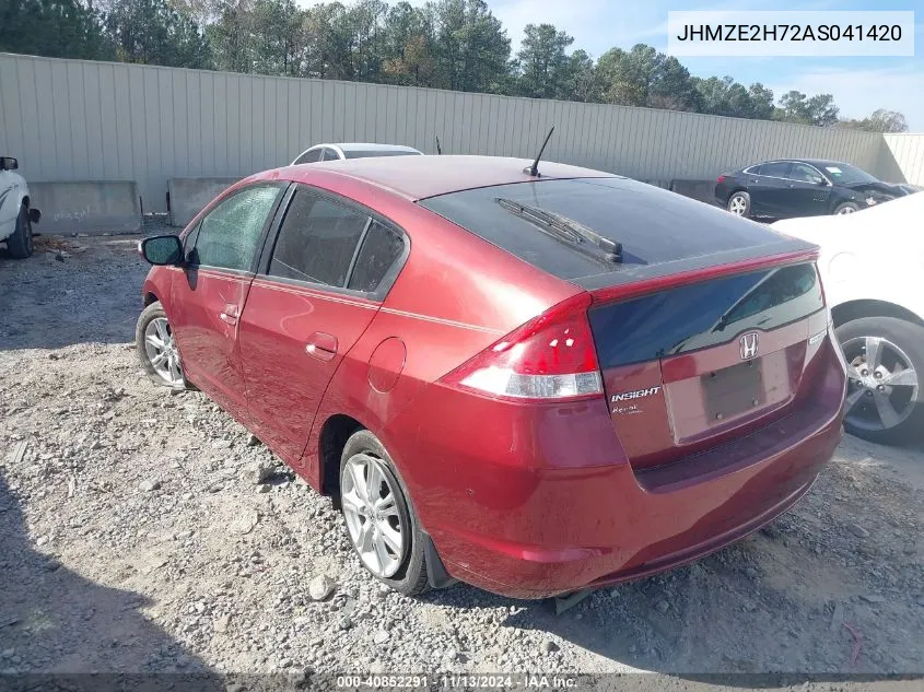 2010 Honda Insight Ex VIN: JHMZE2H72AS041420 Lot: 40852291