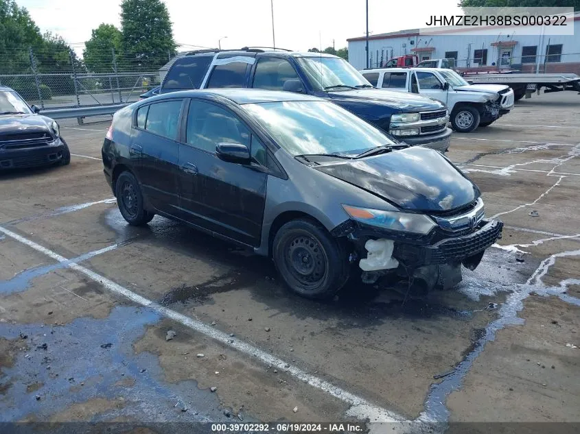 2011 Honda Insight VIN: JHMZE2H38BS000322 Lot: 39702292