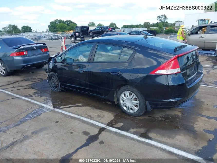 2011 Honda Insight VIN: JHMZE2H38BS000322 Lot: 39702292