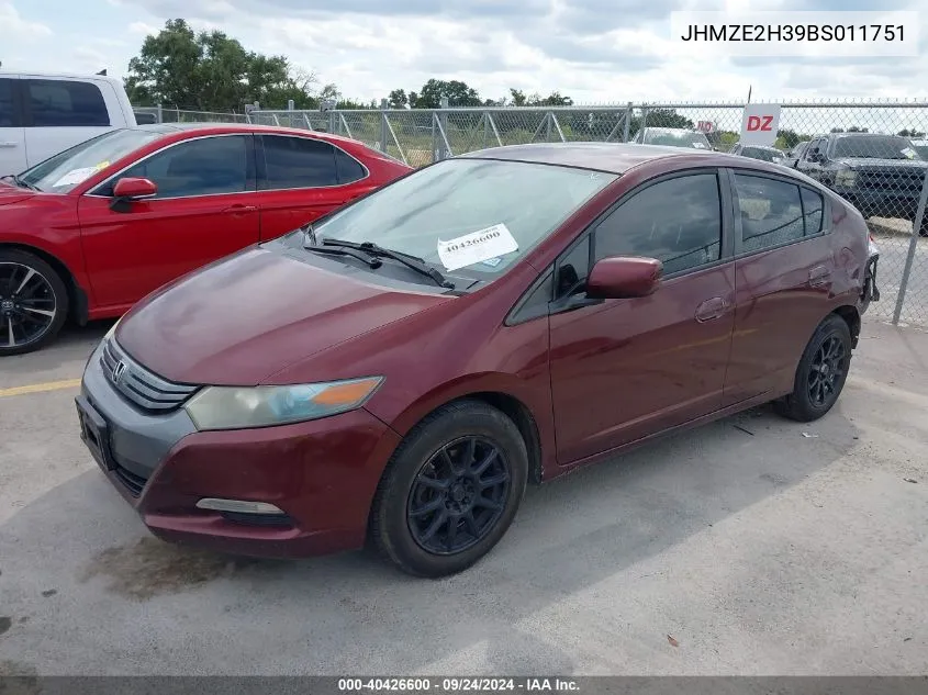 2011 Honda Insight VIN: JHMZE2H39BS011751 Lot: 40426600