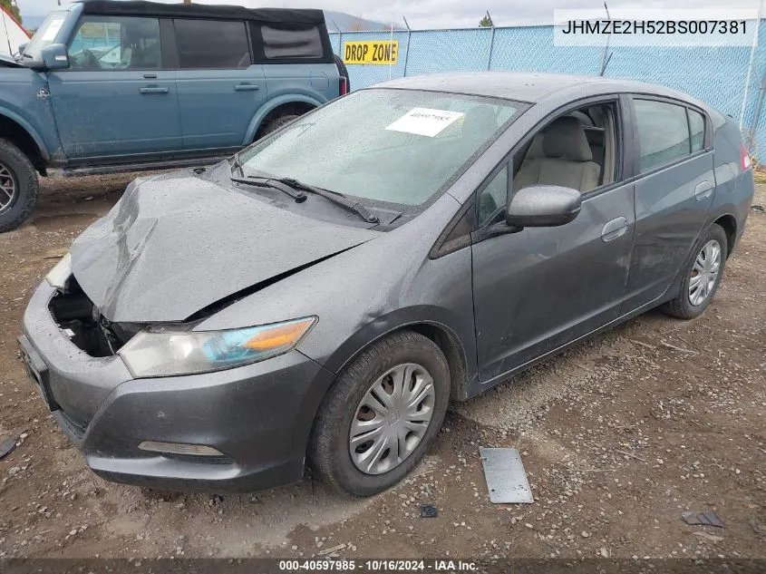 2011 Honda Insight Lx VIN: JHMZE2H52BS007381 Lot: 40597985