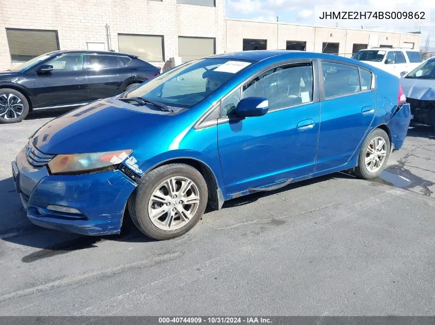 2011 Honda Insight Ex VIN: JHMZE2H74BS009862 Lot: 40744909