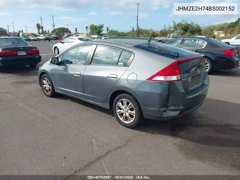 2011 Honda Insight Ex VIN: JHMZE2H74BS002152 Lot: 40753987