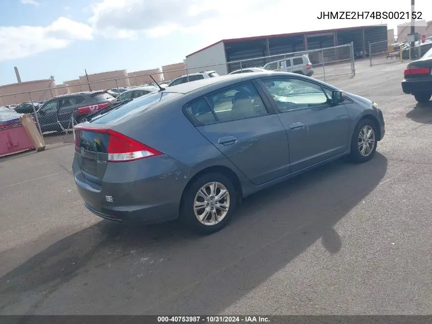 2011 Honda Insight Ex VIN: JHMZE2H74BS002152 Lot: 40753987