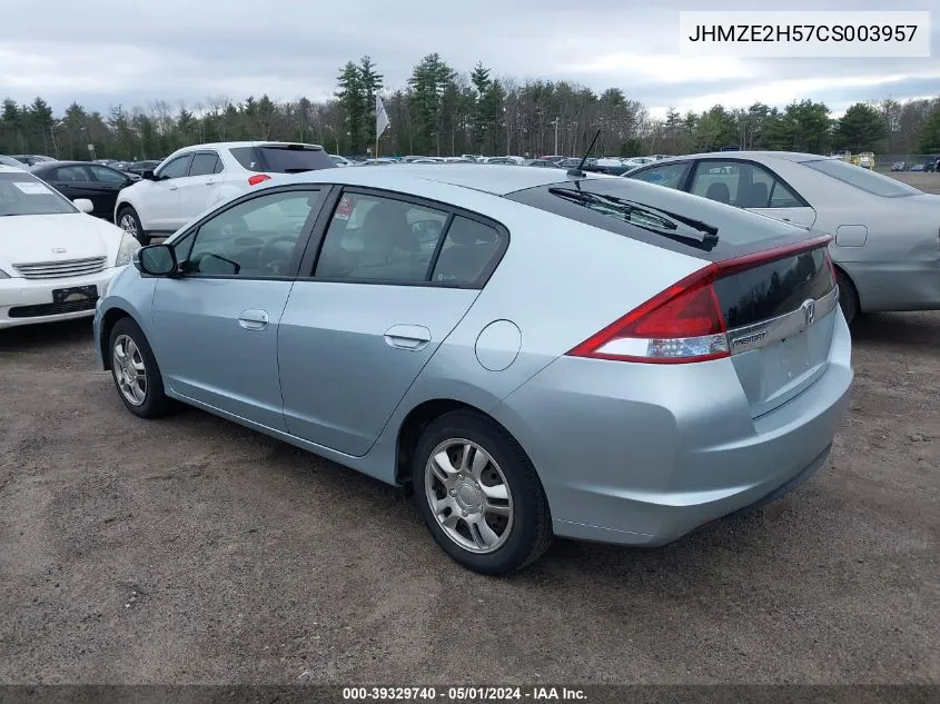 2012 Honda Insight Lx VIN: JHMZE2H57CS003957 Lot: 39329740