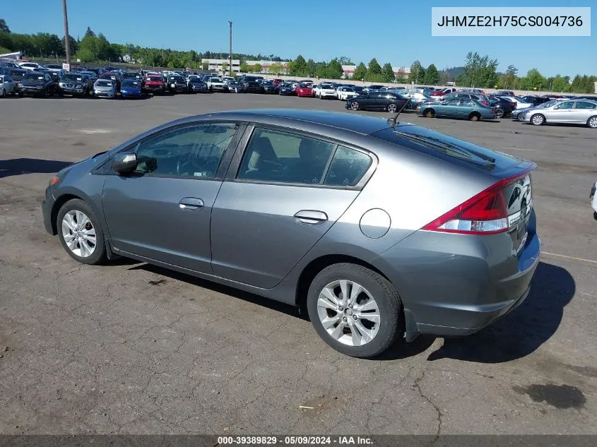 2012 Honda Insight Ex VIN: JHMZE2H75CS004736 Lot: 39389829