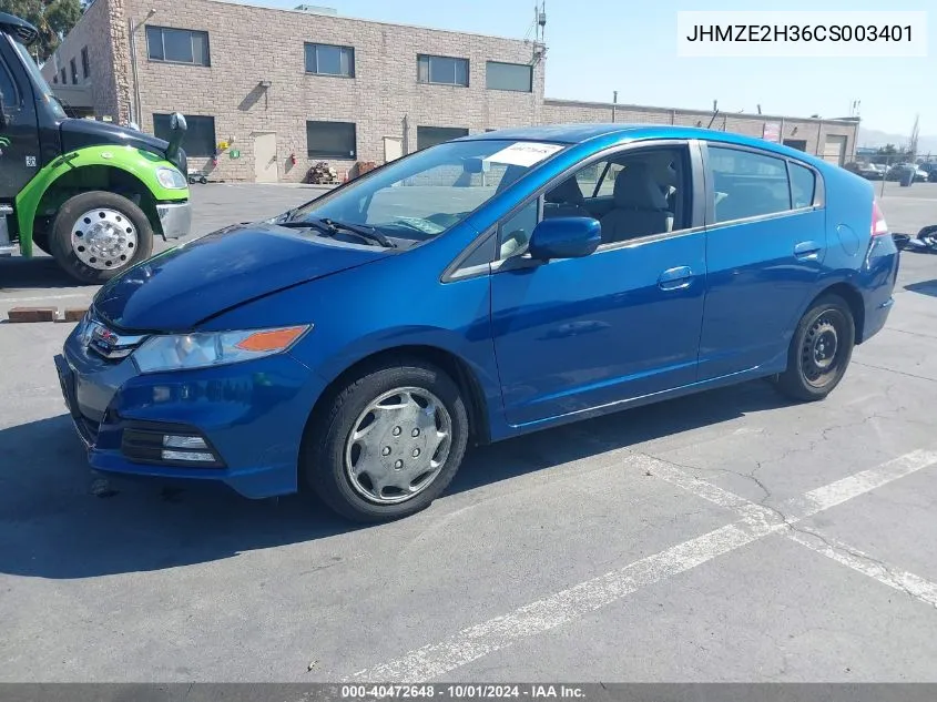 2012 Honda Insight VIN: JHMZE2H36CS003401 Lot: 40472648