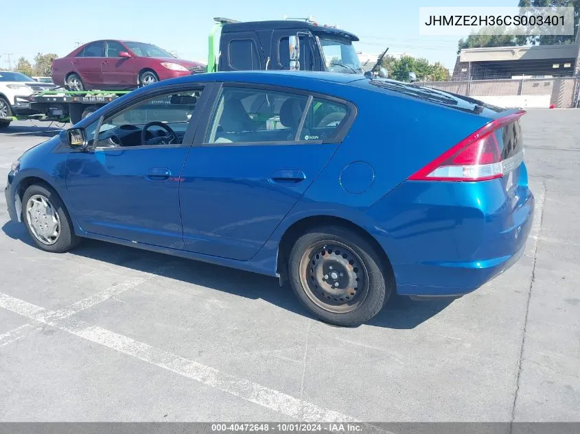 2012 Honda Insight VIN: JHMZE2H36CS003401 Lot: 40472648