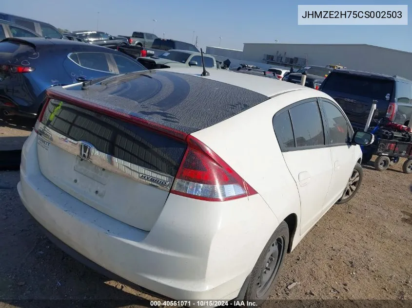 2012 Honda Insight Ex VIN: JHMZE2H75CS002503 Lot: 40551071