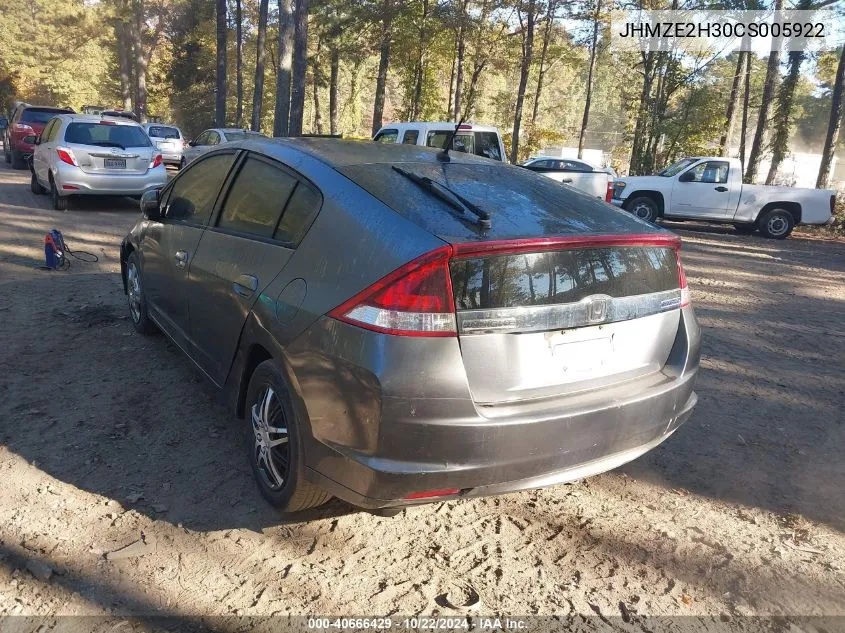 2012 Honda Insight VIN: JHMZE2H30CS005922 Lot: 40666429