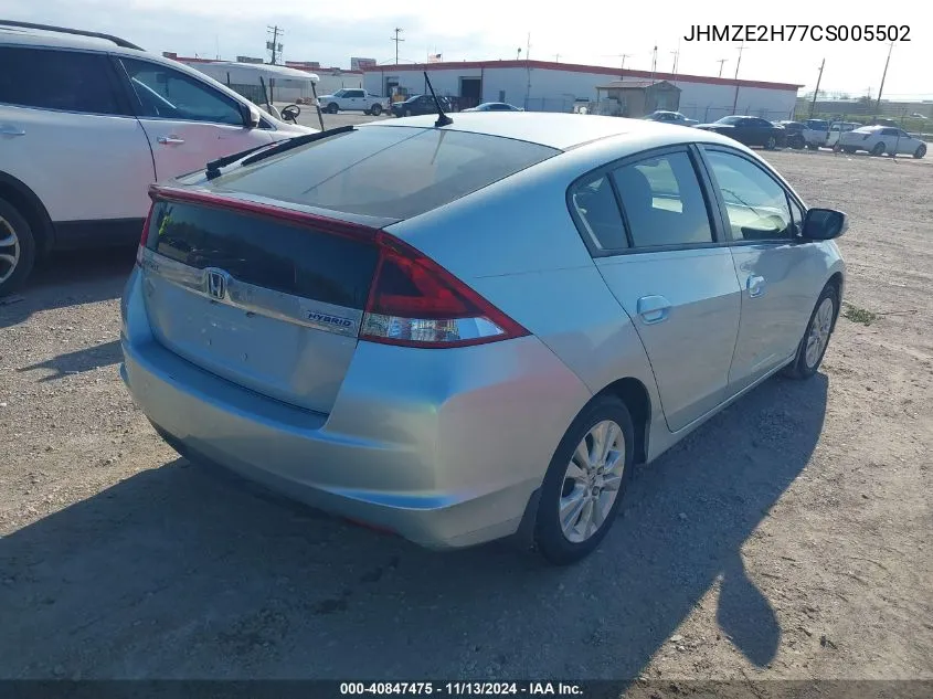 2012 Honda Insight Ex VIN: JHMZE2H77CS005502 Lot: 40847475