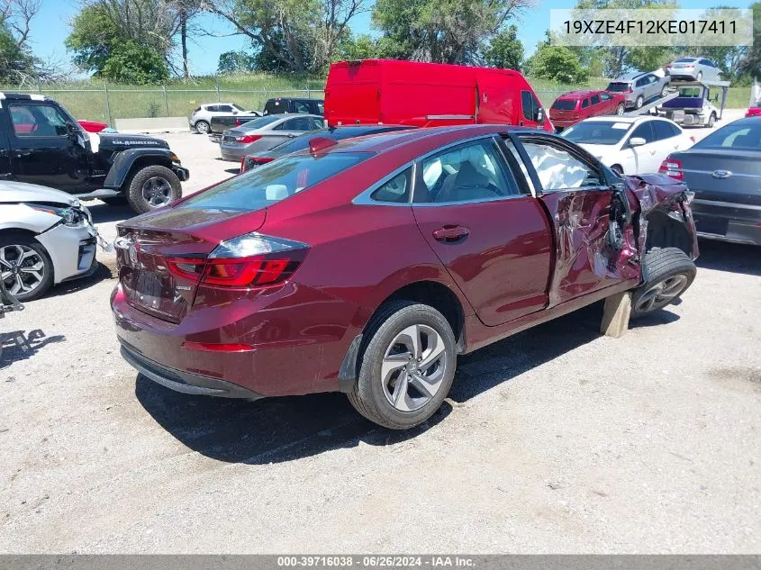 2019 Honda Insight Lx VIN: 19XZE4F12KE017411 Lot: 39716038