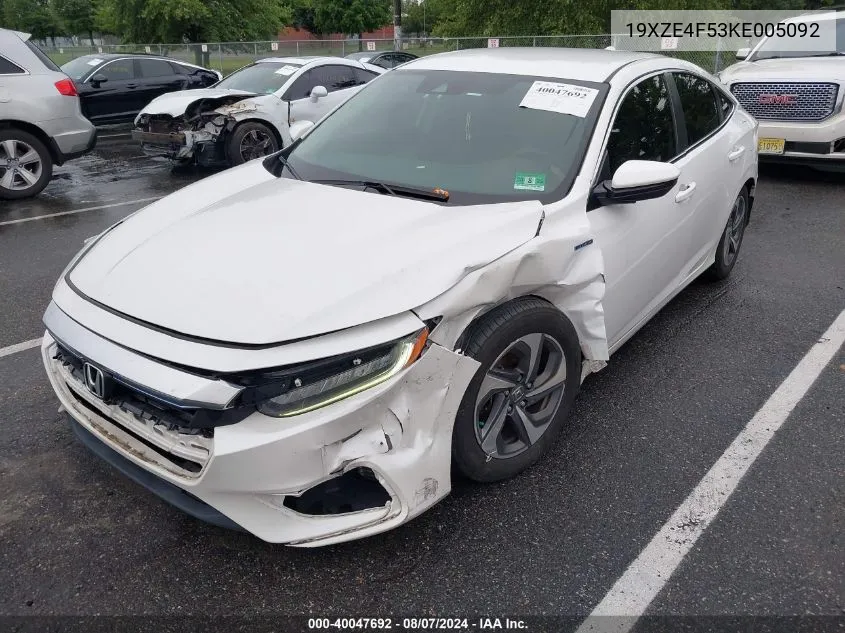 2019 Honda Insight Ex VIN: 19XZE4F53KE005092 Lot: 40047692