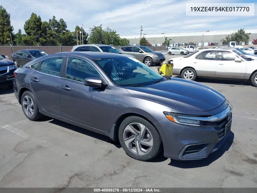 2019 Honda Insight Ex VIN: 19XZE4F54KE017770 Lot: 40088276