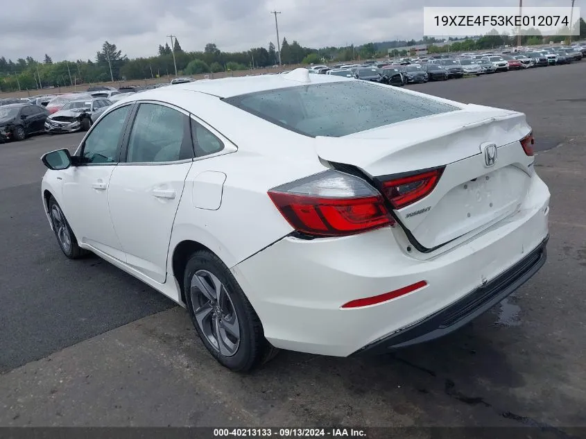 2019 Honda Insight Ex VIN: 19XZE4F53KE012074 Lot: 40213133