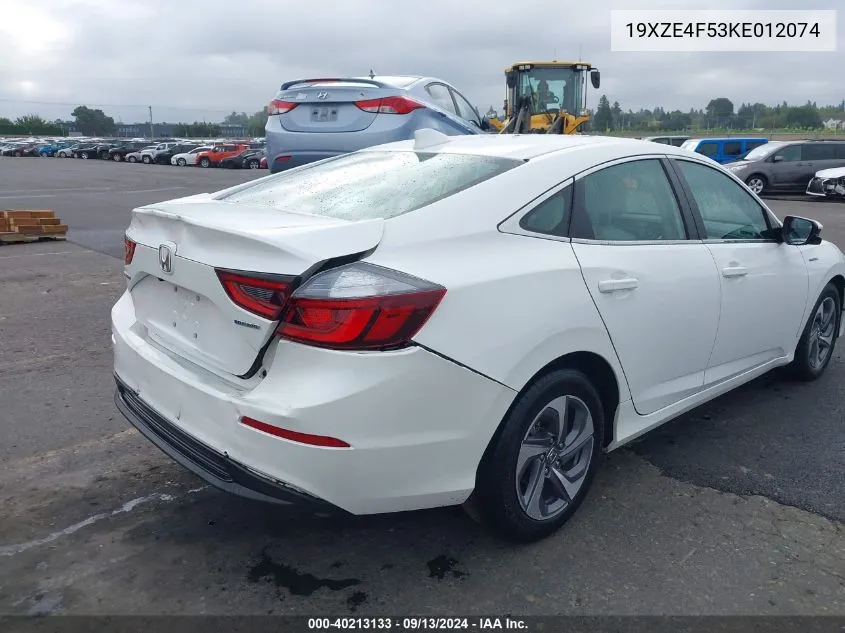 2019 Honda Insight Ex VIN: 19XZE4F53KE012074 Lot: 40213133