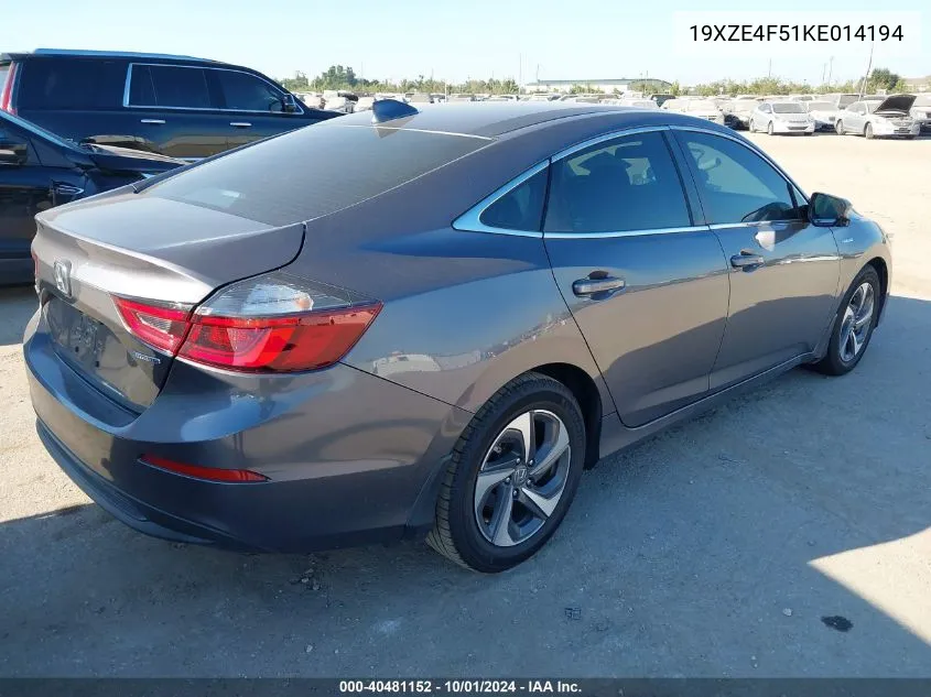 19XZE4F51KE014194 2019 Honda Insight Ex