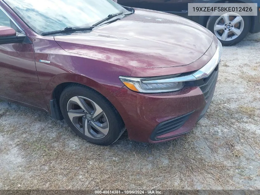 2019 Honda Insight Ex VIN: 19XZE4F58KE012426 Lot: 40514381