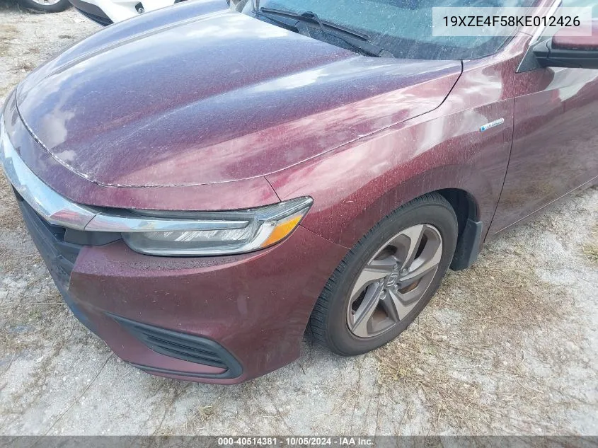 2019 Honda Insight Ex VIN: 19XZE4F58KE012426 Lot: 40514381