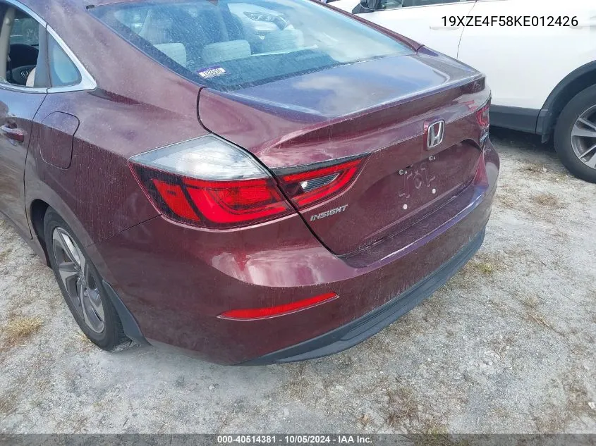 2019 Honda Insight Ex VIN: 19XZE4F58KE012426 Lot: 40514381