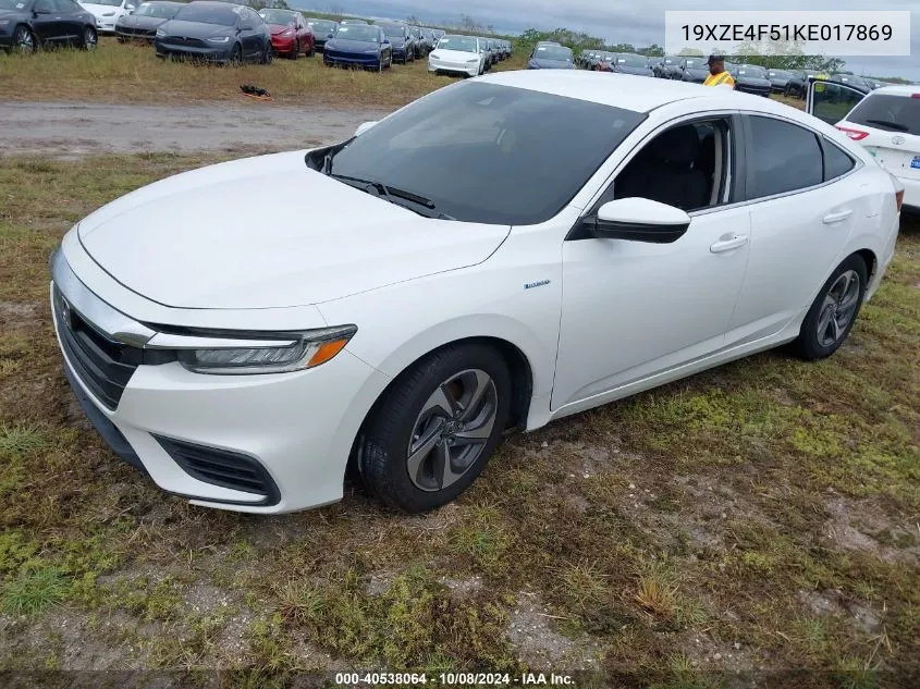 2019 Honda Insight Ex VIN: 19XZE4F51KE017869 Lot: 40538064