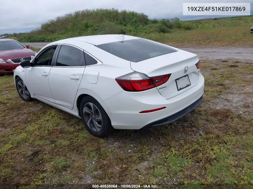 2019 Honda Insight Ex VIN: 19XZE4F51KE017869 Lot: 40538064