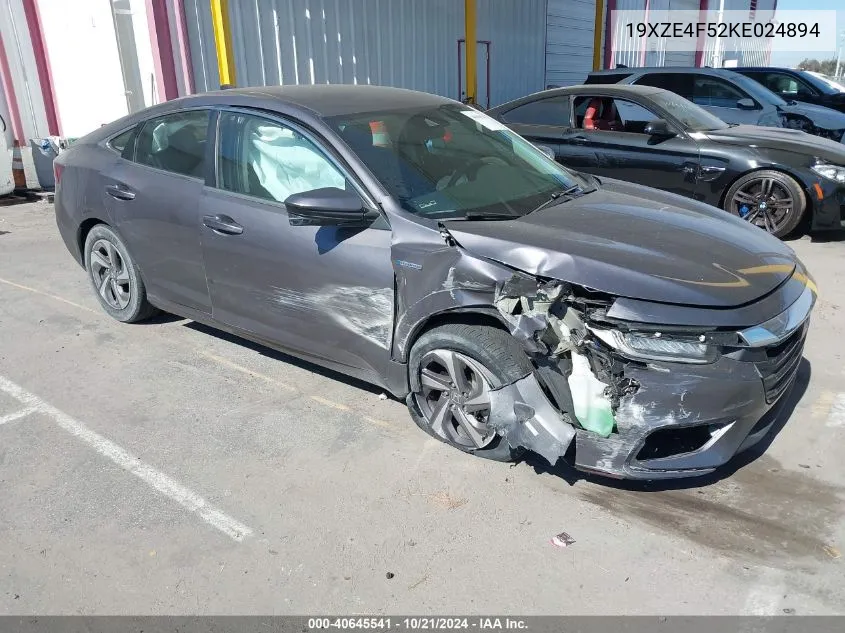 2019 Honda Insight Ex VIN: 19XZE4F52KE024894 Lot: 40645541