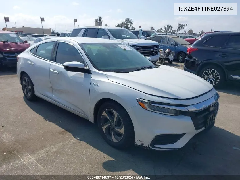 2019 Honda Insight Lx VIN: 19XZE4F11KE027394 Lot: 40714897