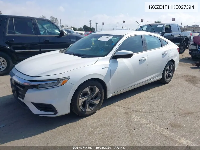 2019 Honda Insight Lx VIN: 19XZE4F11KE027394 Lot: 40714897