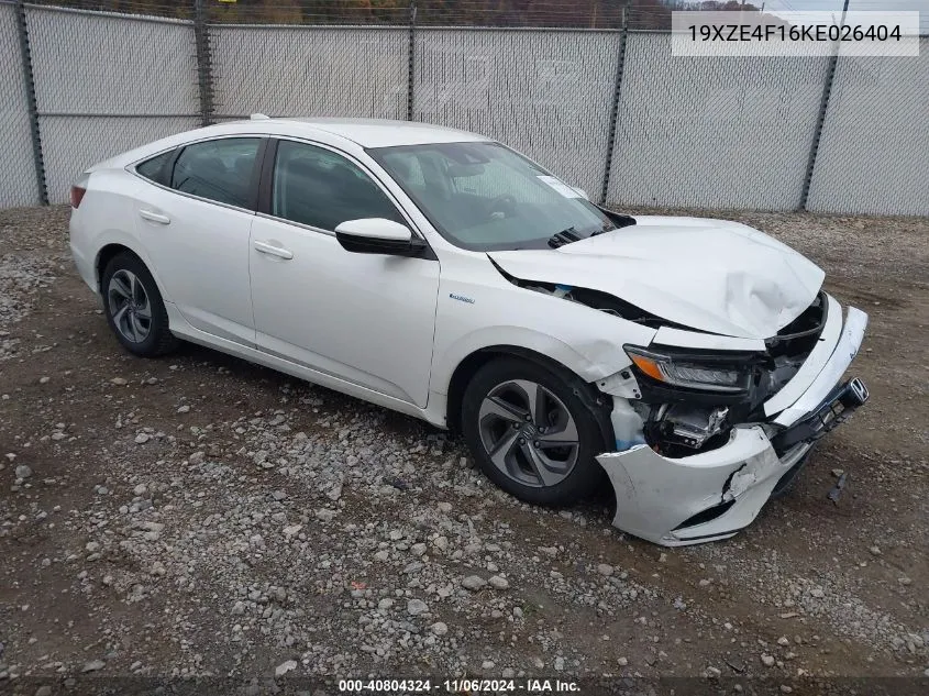 2019 Honda Insight Lx VIN: 19XZE4F16KE026404 Lot: 40804324