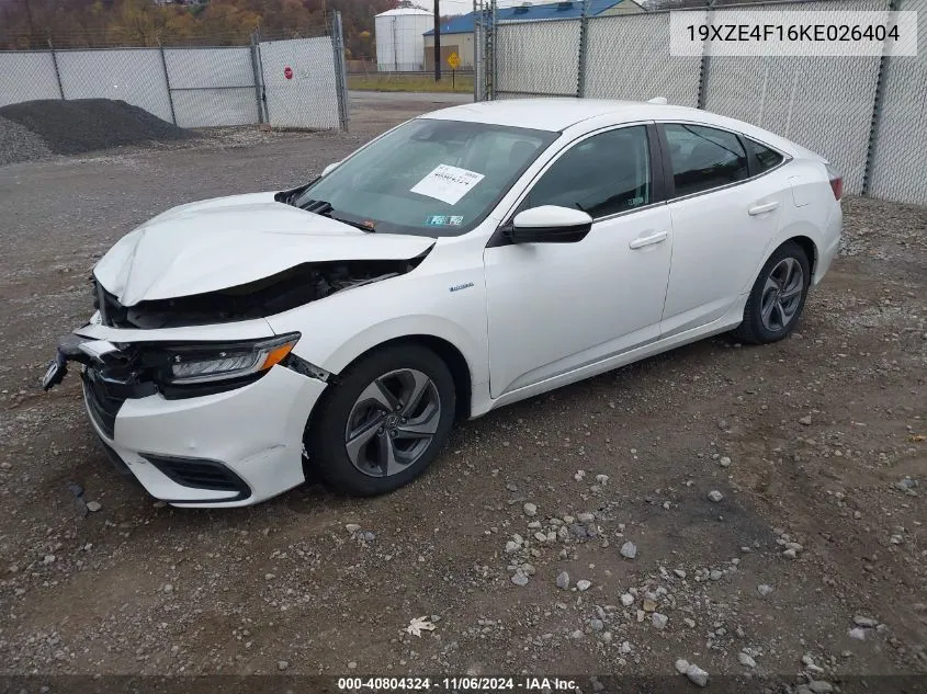 2019 Honda Insight Lx VIN: 19XZE4F16KE026404 Lot: 40804324