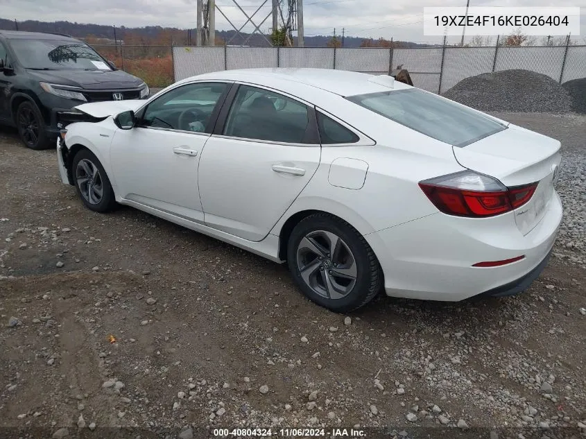 2019 Honda Insight Lx VIN: 19XZE4F16KE026404 Lot: 40804324