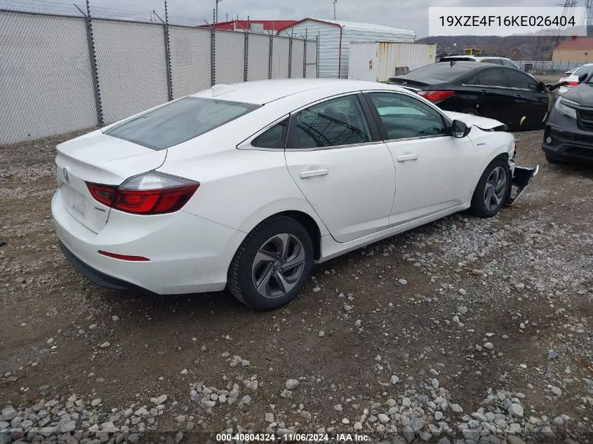 2019 Honda Insight Lx VIN: 19XZE4F16KE026404 Lot: 40804324