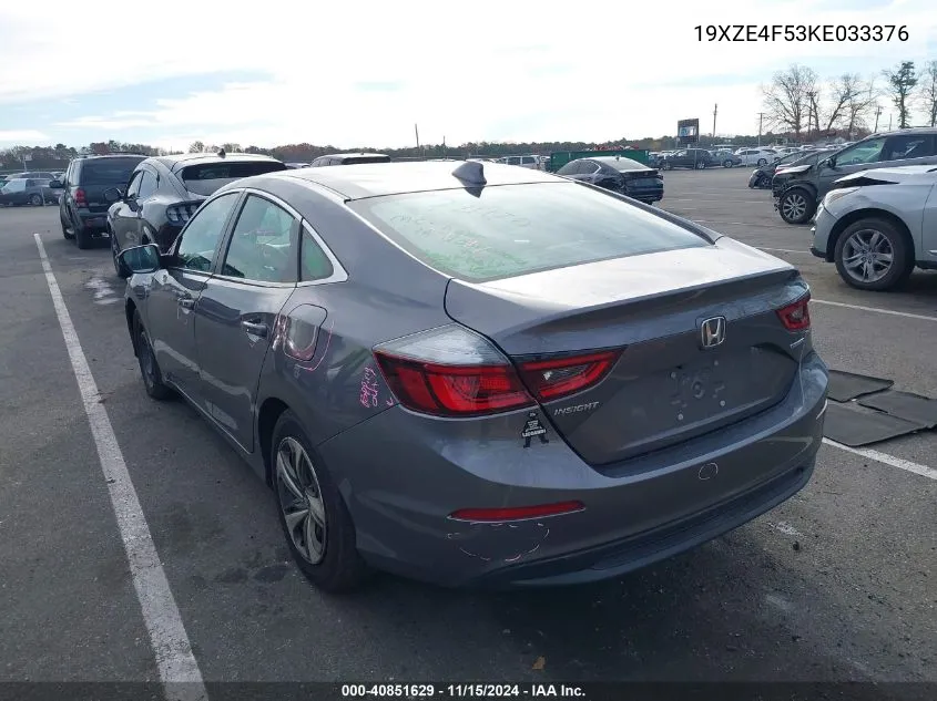 2019 Honda Insight Ex VIN: 19XZE4F53KE033376 Lot: 40851629