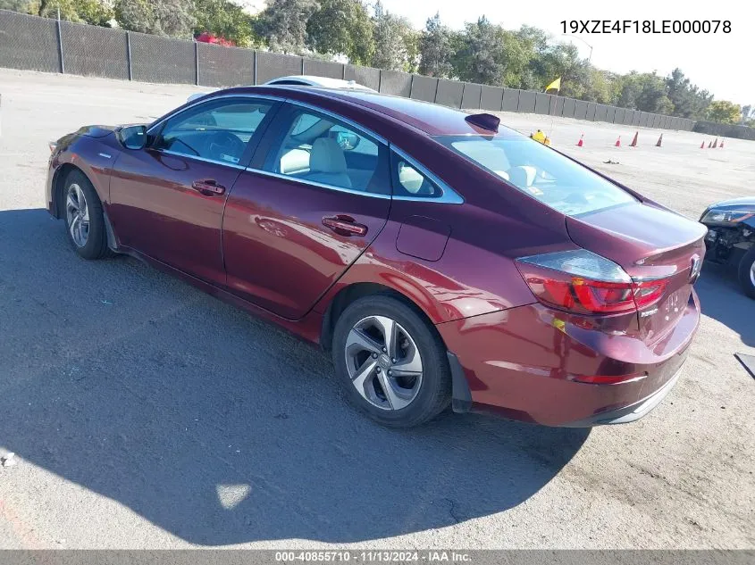 2020 Honda Insight Lx VIN: 19XZE4F18LE000078 Lot: 40855710