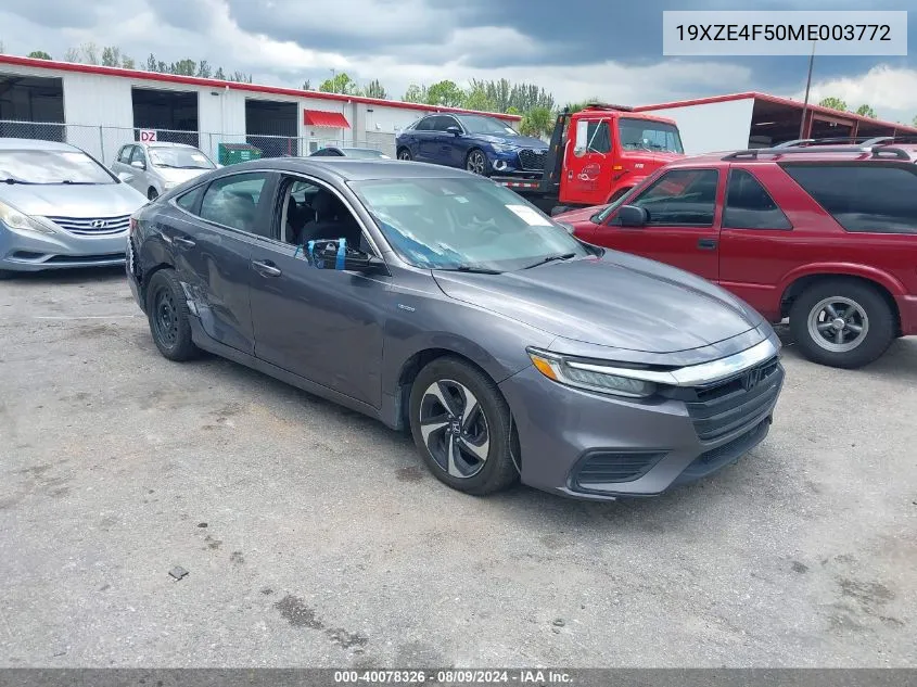 2021 Honda Insight Ex VIN: 19XZE4F50ME003772 Lot: 40078326