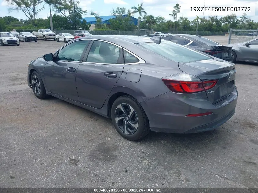 2021 Honda Insight Ex VIN: 19XZE4F50ME003772 Lot: 40078326