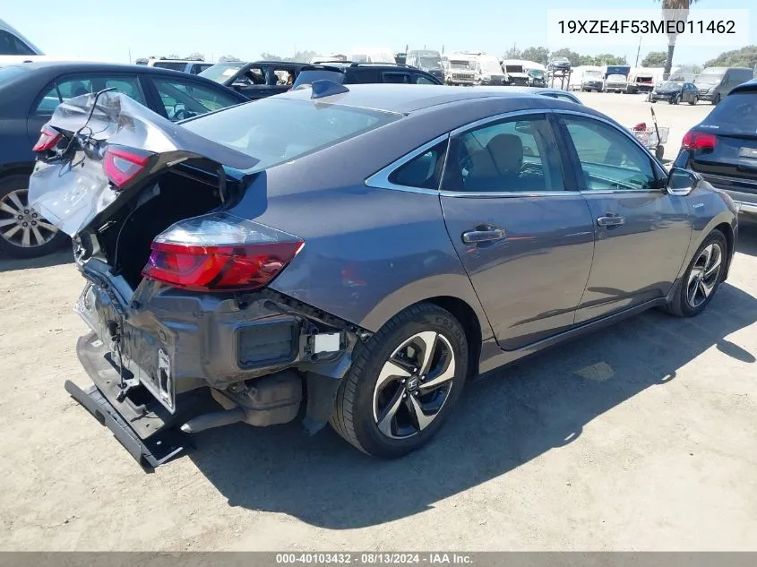 2021 Honda Insight Ex VIN: 19XZE4F53ME011462 Lot: 40103432