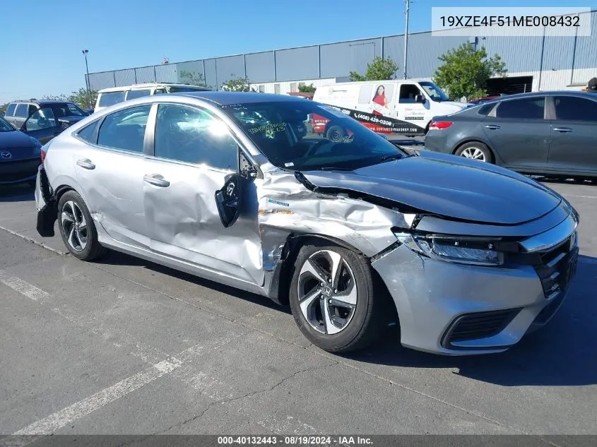 2021 Honda Insight Ex VIN: 19XZE4F51ME008432 Lot: 40132443